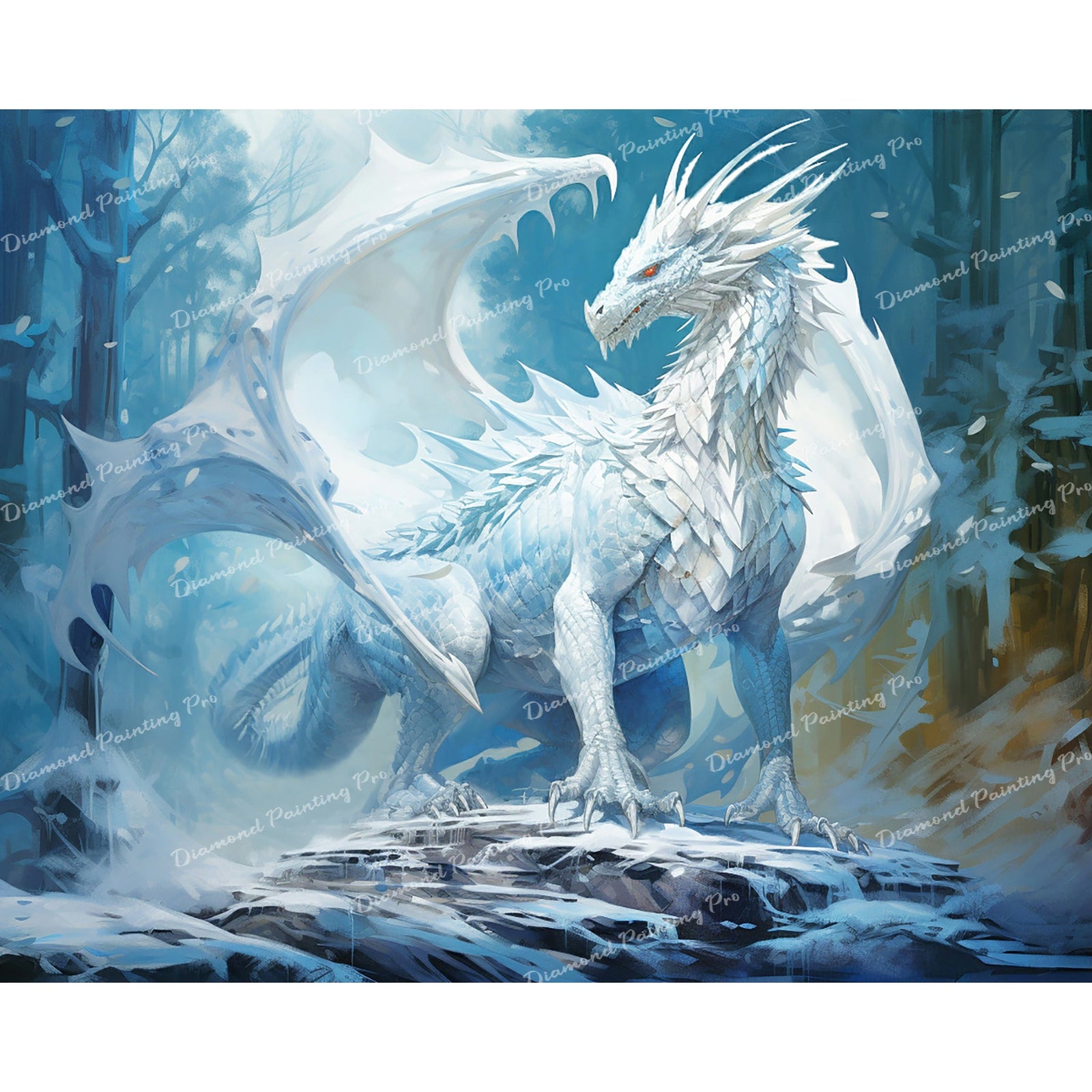 Glacial Dragon's Spell | Diamond Painting Design - Full Drill Diamond Art with 5d Square or Round Diamonds - AB Drills Available