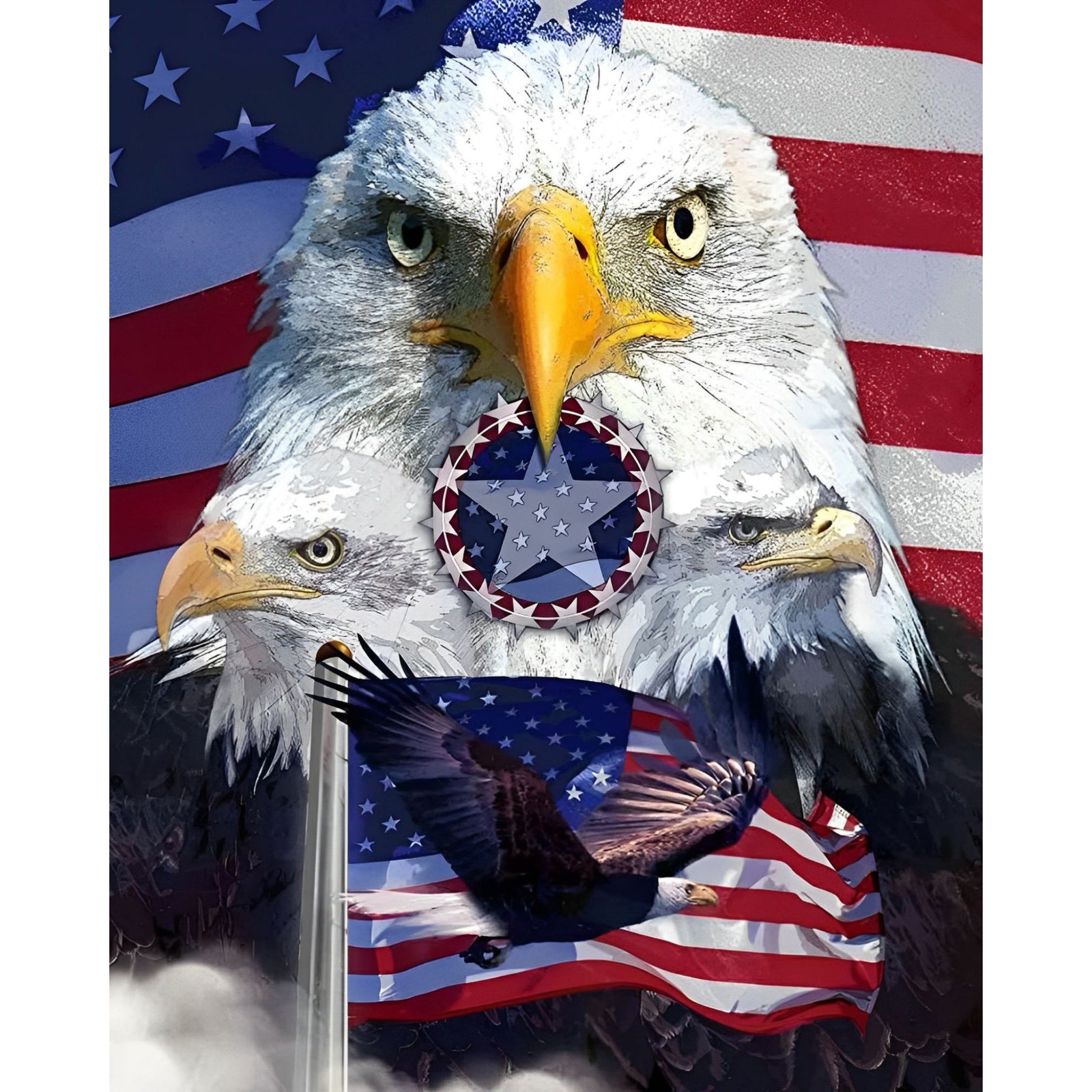 Flag and Eagles | Diamond Painting Design - Full Drill Diamond Art with 5d Square or Round Diamonds - AB Drills Available