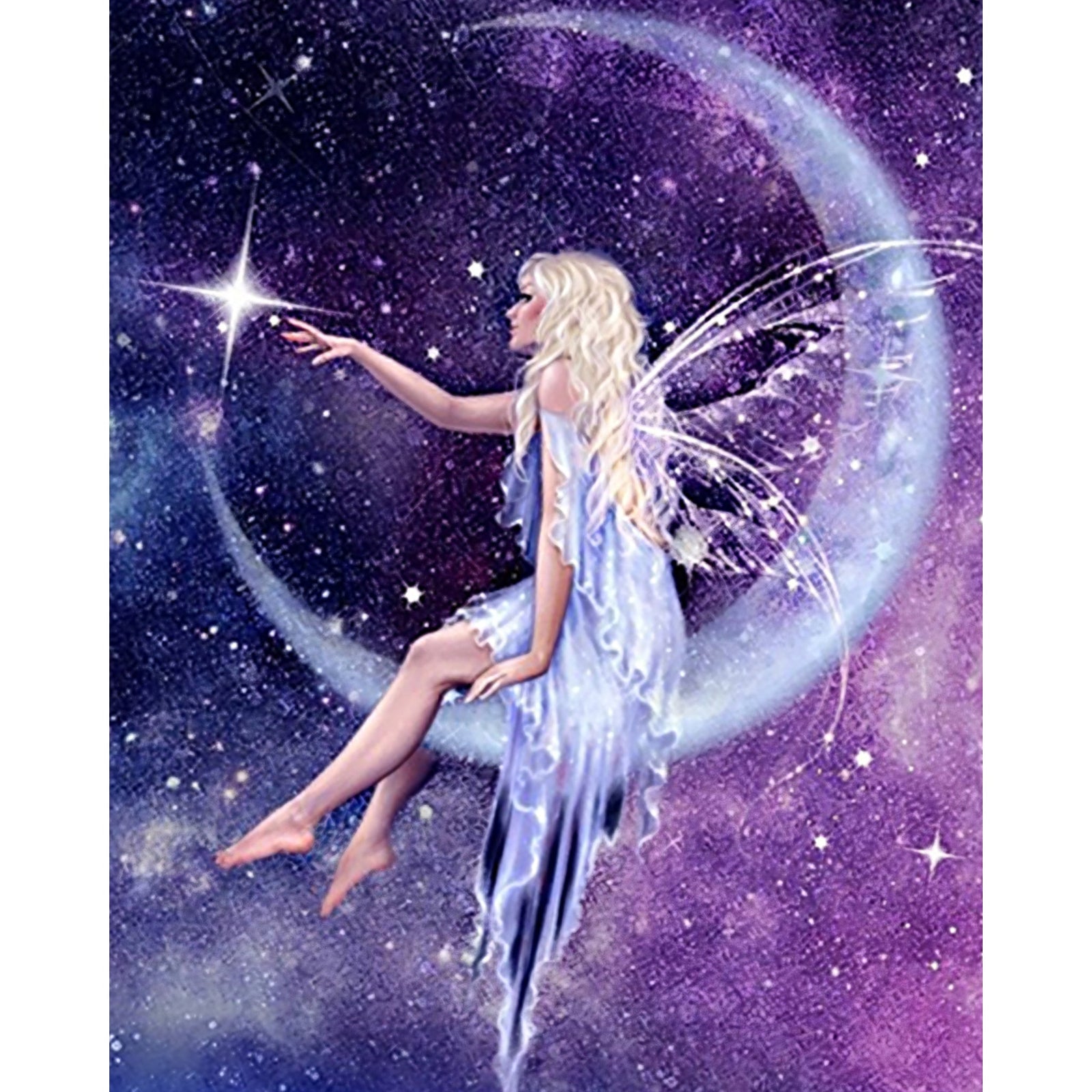 Angel on Moon | Diamond Painting Design - Full Drill Diamond Art with 5d Square or Round Diamonds - AB Drills Available