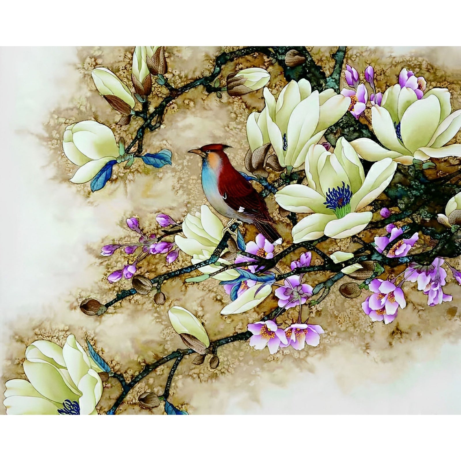 Bird Perched on Branch | Diamond Painting Design - Full Drill Diamond Art with 5d Square or Round Diamonds - AB Drills Available