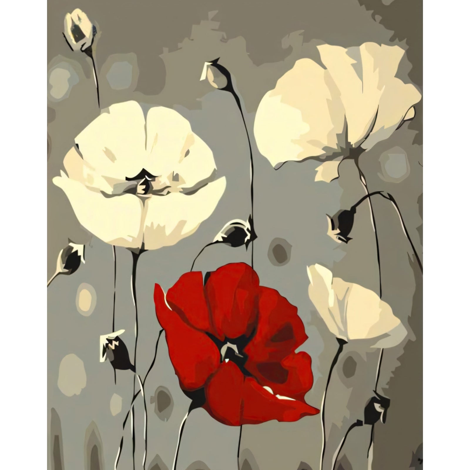 Red White Poppy Flower | Diamond Painting Design - Full Drill Diamond Art with 5d Square or Round Diamonds - AB Drills Available