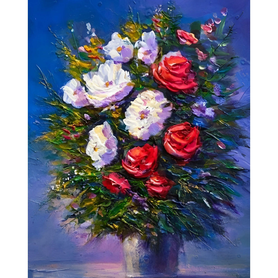 White & Red Flowers Bouquet | Diamond Painting