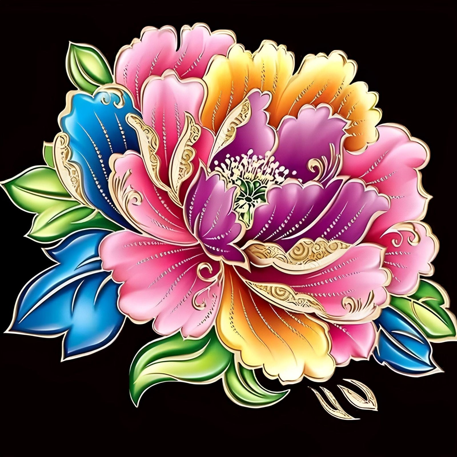 Multicolored Peony | Diamond Painting Design - Full Drill Diamond Art with 5d Square or Round Diamonds - AB Drills Available