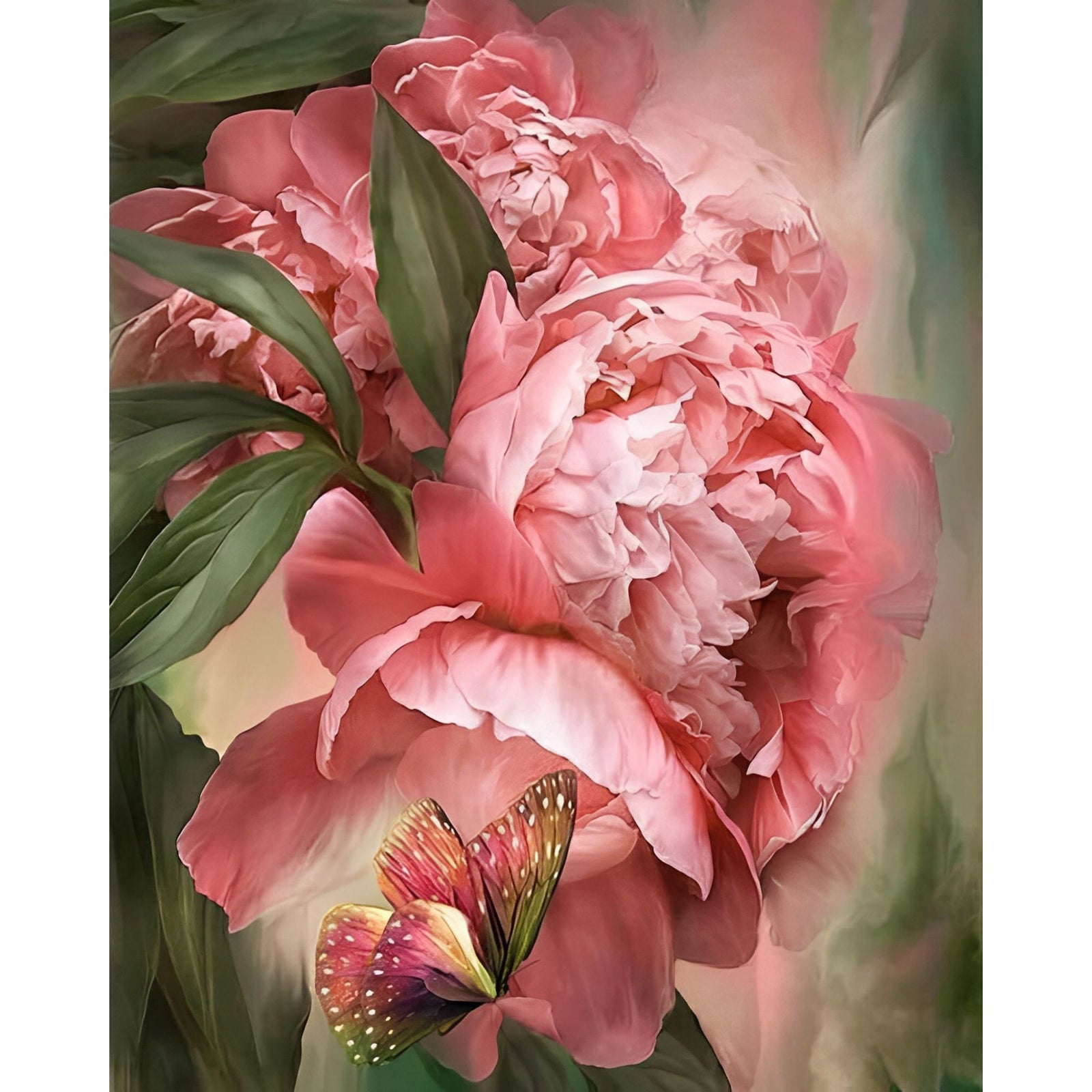 Pink Roses and Butterfly | Diamond Painting Design - Full Drill Diamond Art with 5d Square or Round Diamonds - AB Drills Available