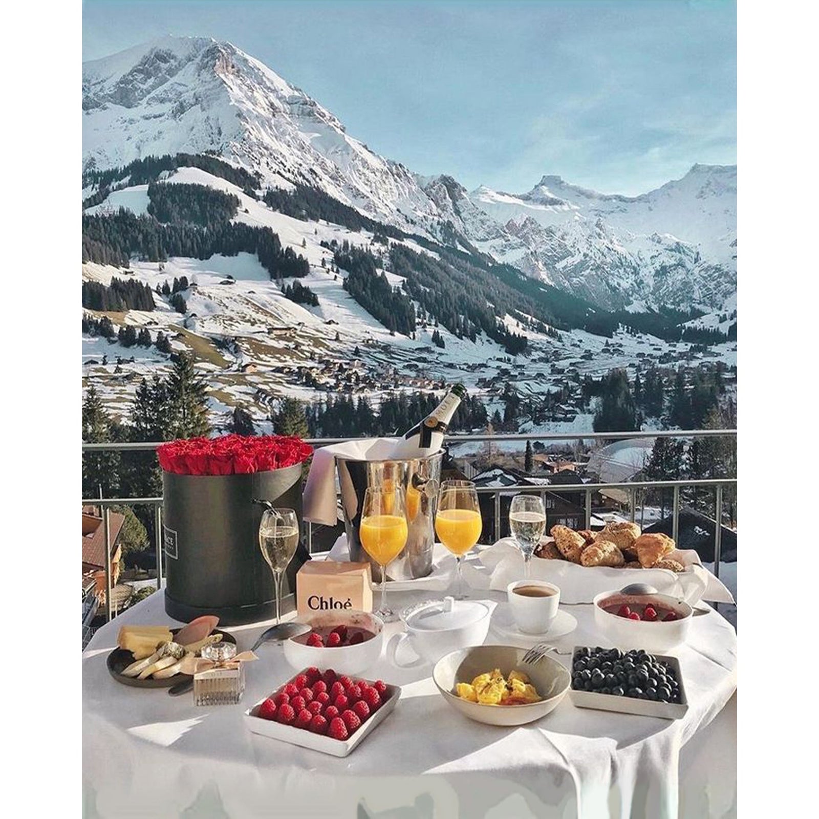 Breakfast in the Alps Mountains | Diamond Painting Design - Full Drill Diamond Art with 5d Square or Round Diamonds - AB Drills Available