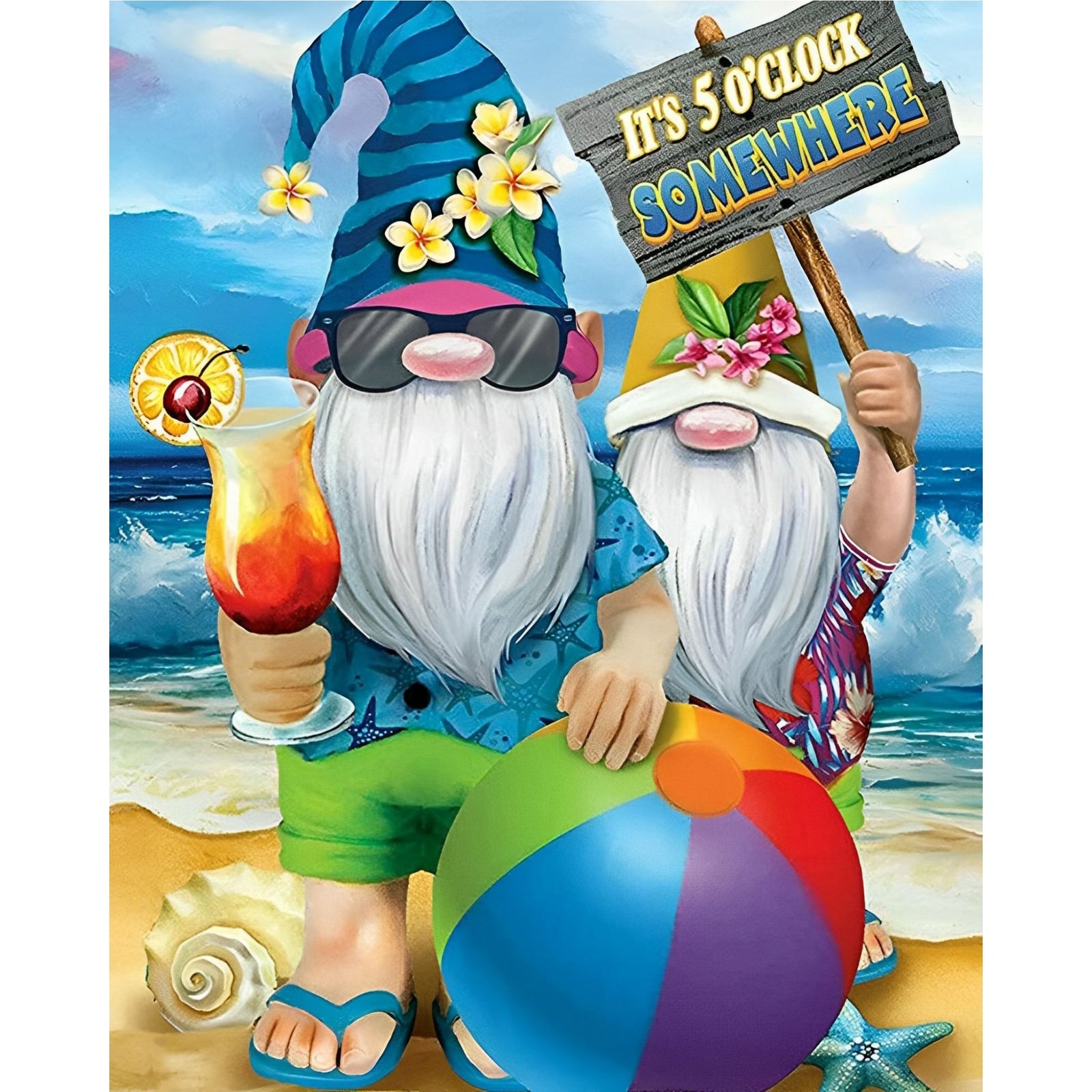 Gnome's Beach Vacation | Diamond Painting Design - Full Drill Diamond Art with 5d Square or Round Diamonds - AB Drills Available