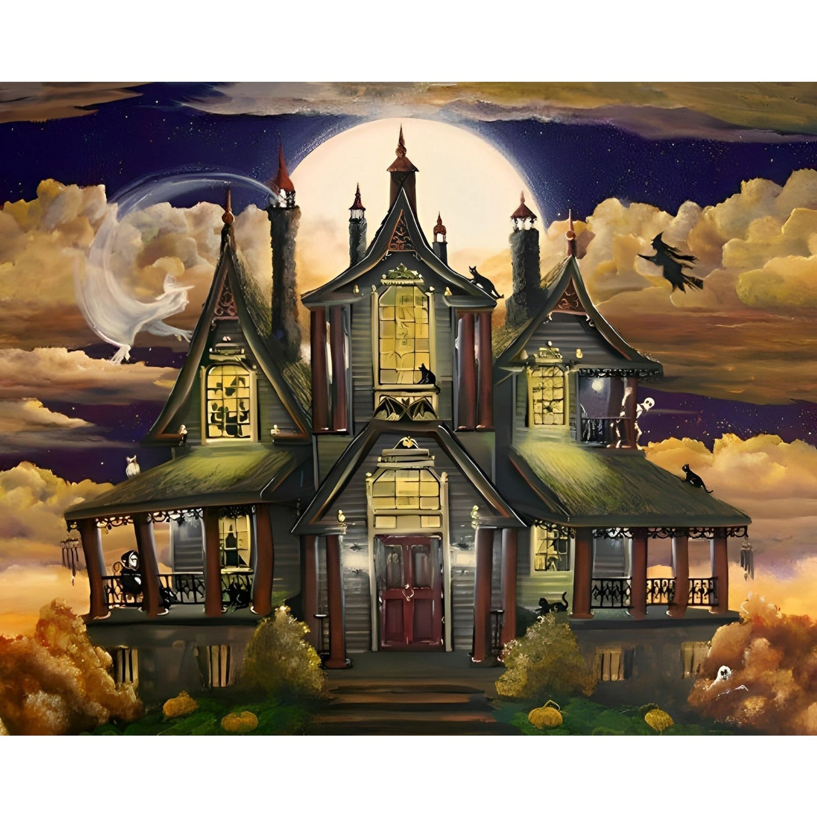 Halloween Night House | Diamond Painting Design - Full Drill Diamond Art with 5d Square or Round Diamonds - AB Drills Available