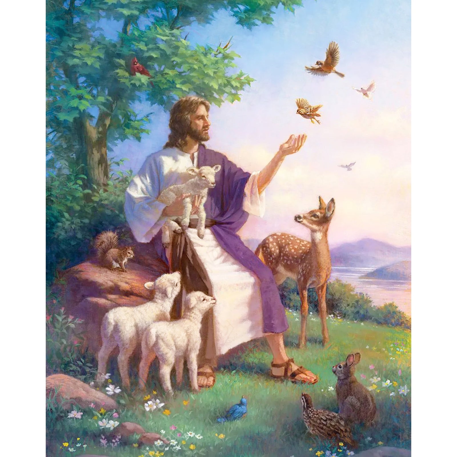 Jesus with animal | Diamond Painting Design - Full Drill Diamond Art with 5d Square or Round Diamonds - AB Drills Available