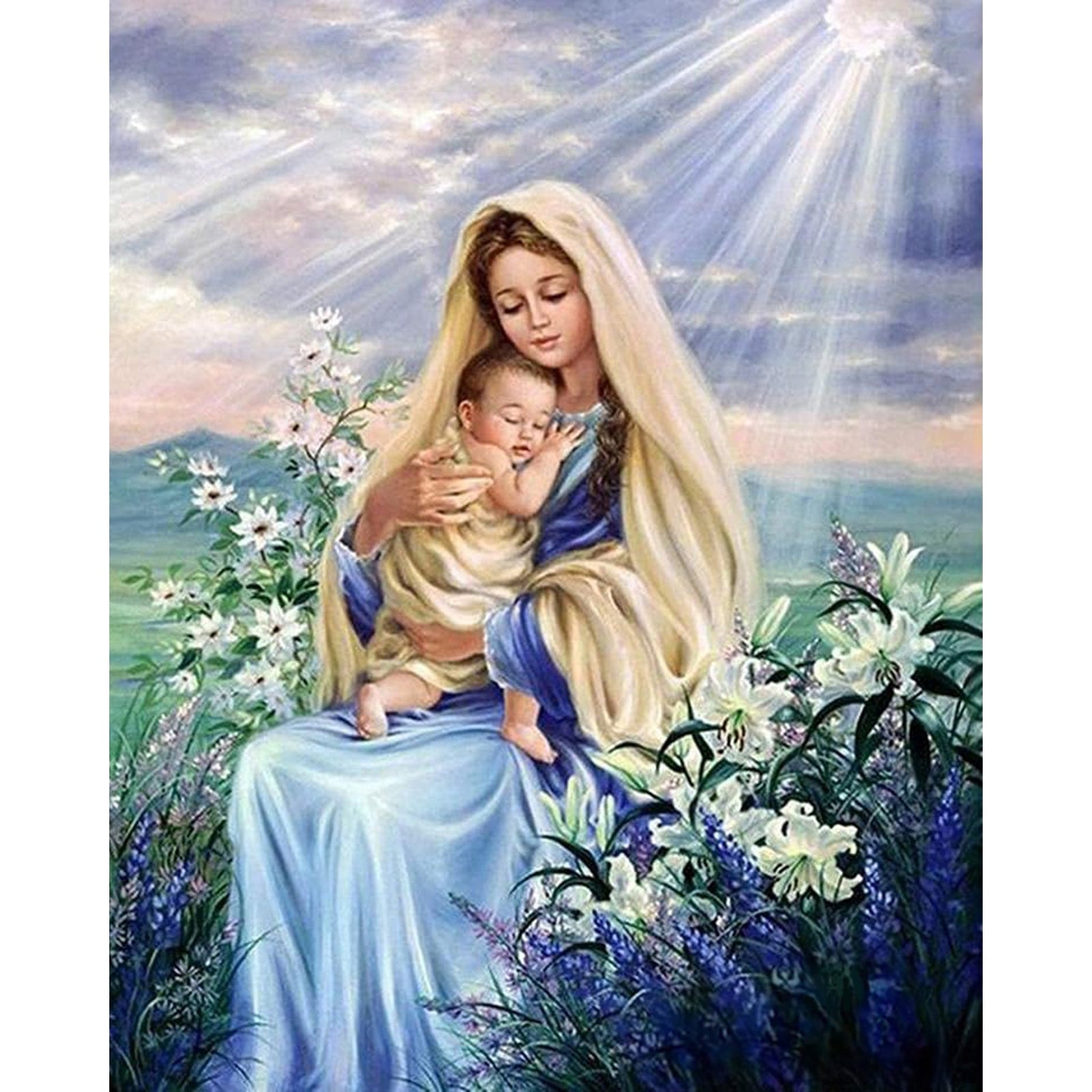 Virgin Mary and Jesus | Diamond Painting Design - Full Drill Diamond Art with 5d Square or Round Diamonds - AB Drills Available