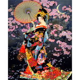 Kimono and Cherry Blossoms | Diamond Painting Design - Full Drill Diamond Art with 5d Square or Round Diamonds - AB Drills Available