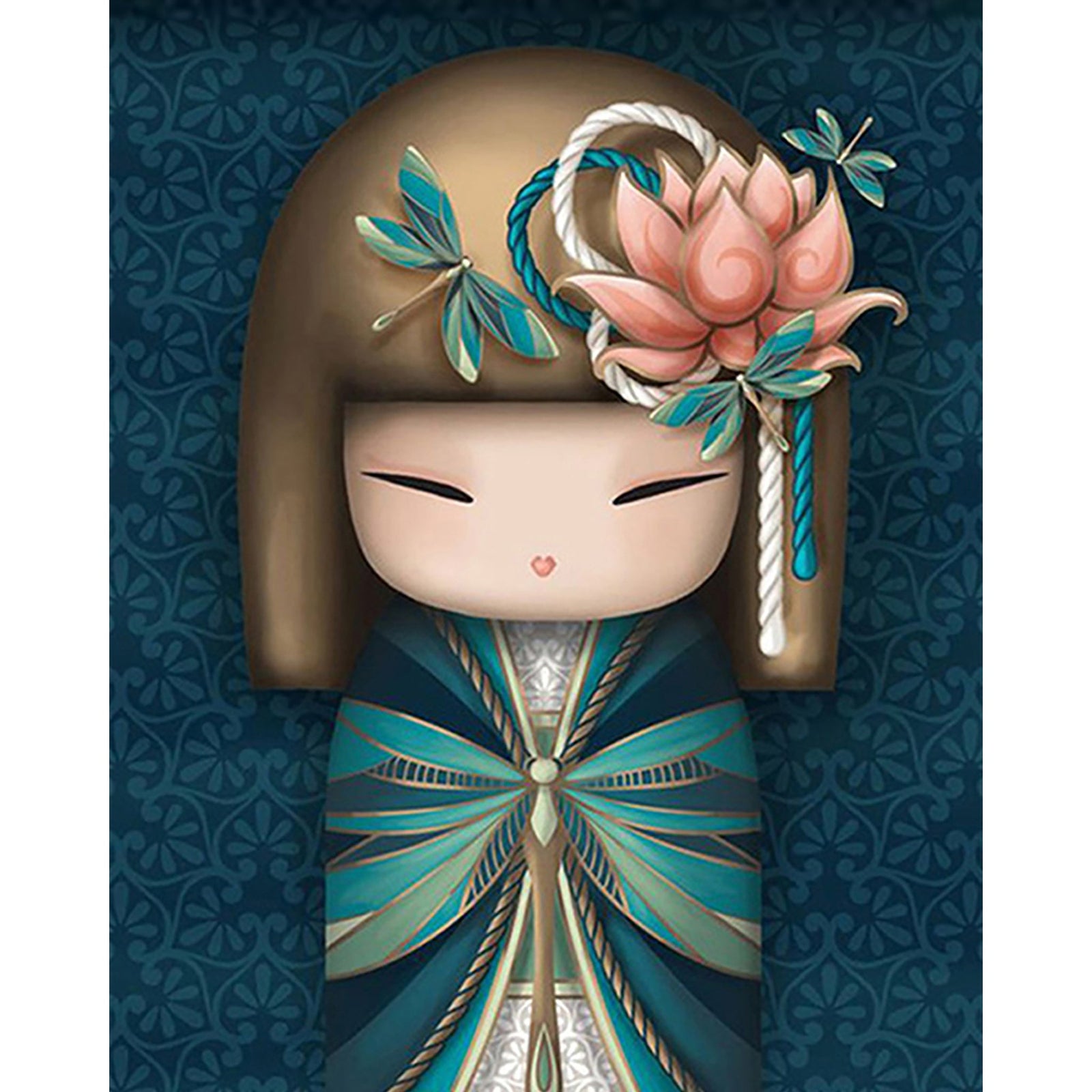 Kimono Girl in Green | Diamond Painting Design - Full Drill Diamond Art with 5d Square or Round Diamonds - AB Drills Available