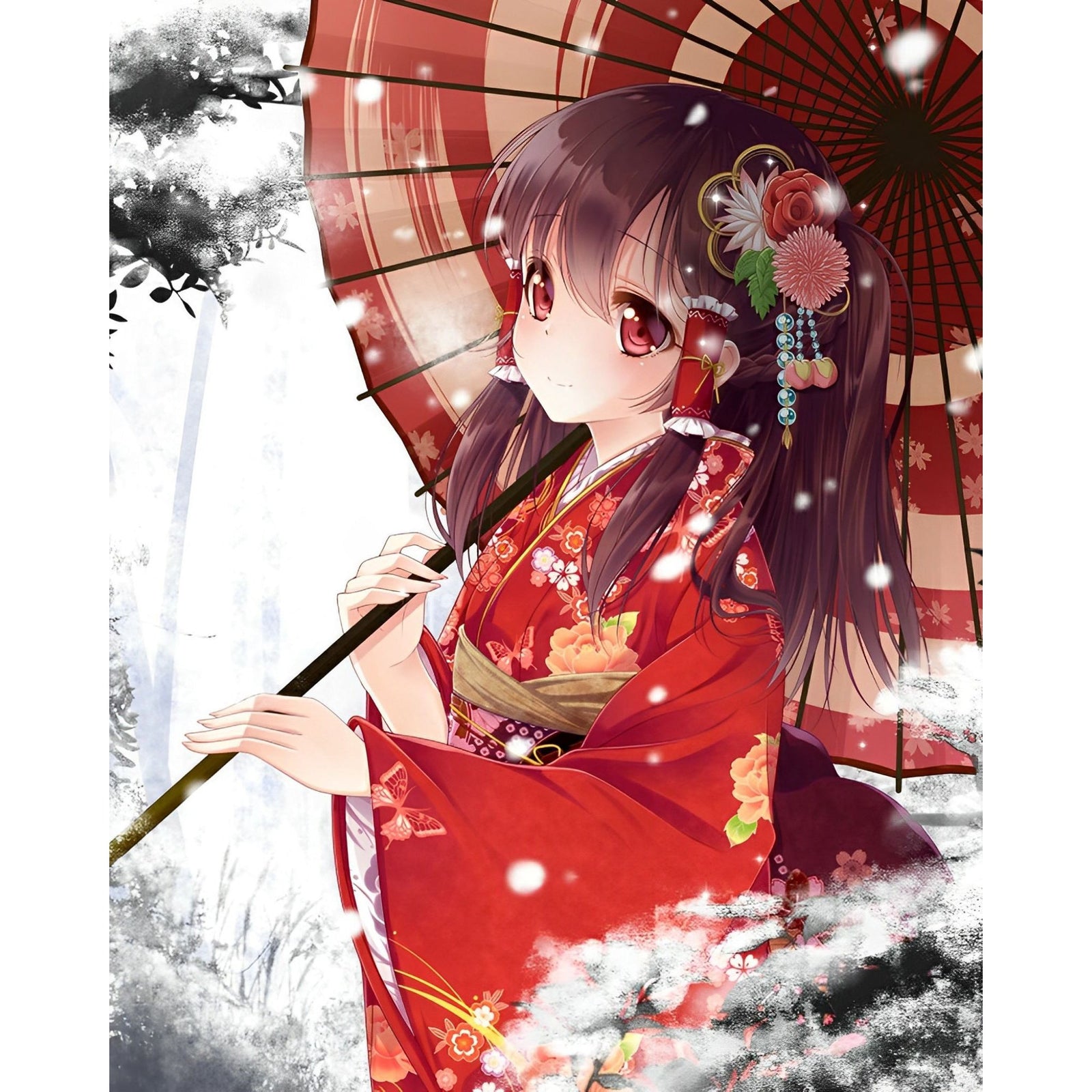 Anime Girl in Kimono | Diamond Painting Design - Full Drill Diamond Art with 5d Square or Round Diamonds - AB Drills Available