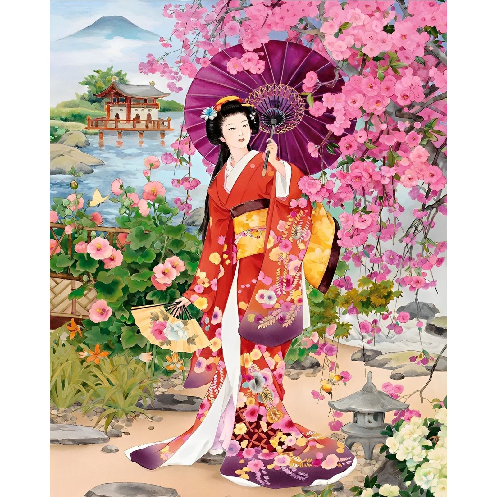 Sakura Geisha | Diamond Painting Design - Full Drill Diamond Art with 5d Square or Round Diamonds - AB Drills Available