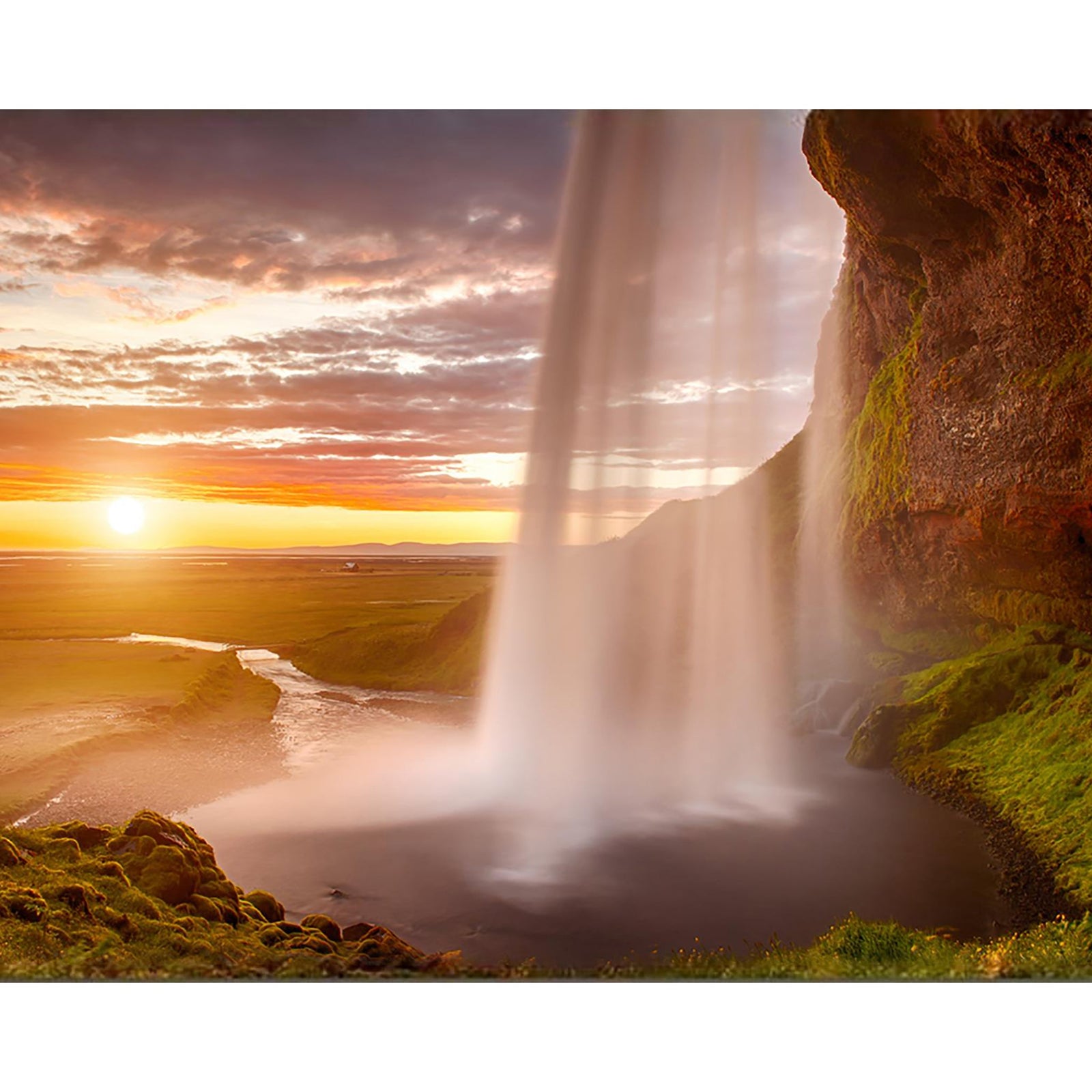 Sunset over Seljalandsfoss Waterfall | Diamond Painting Design - Full Drill Diamond Art with 5d Square or Round Diamonds - AB Drills Available