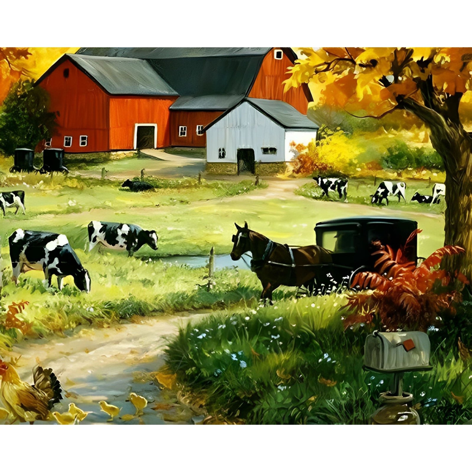 Thriving Cows Farmhouse | Diamond Painting Design - Full Drill Diamond Art with 5d Square or Round Diamonds - AB Drills Available