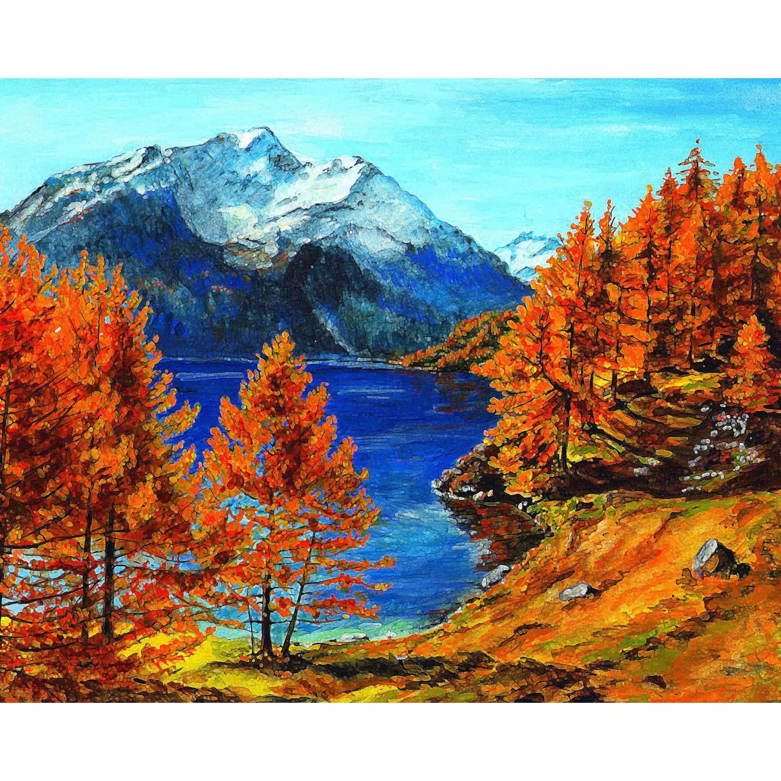 Mountain Fall Lake Scenery | Diamond Painting Design - Full Drill Diamond Art with 5d Square or Round Diamonds - AB Drills Available