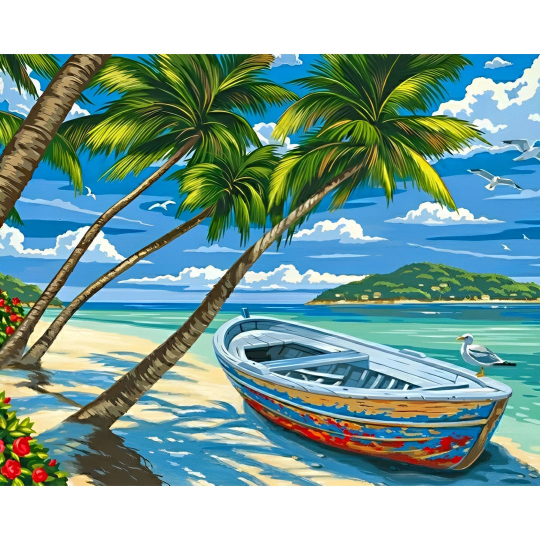 Boat Stranded on an Island | Diamond Painting