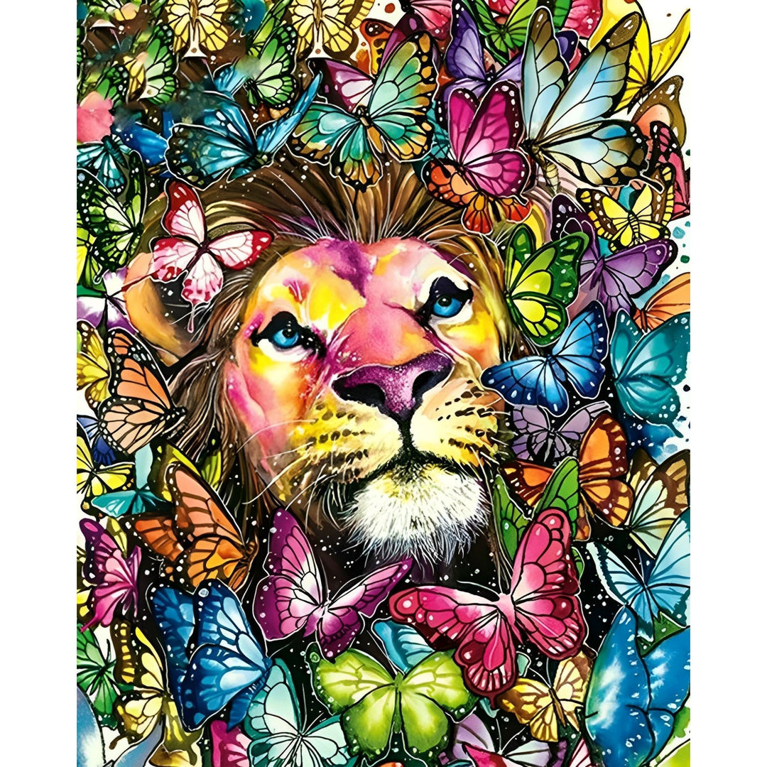 Lion with Butterflies | Diamond Painting