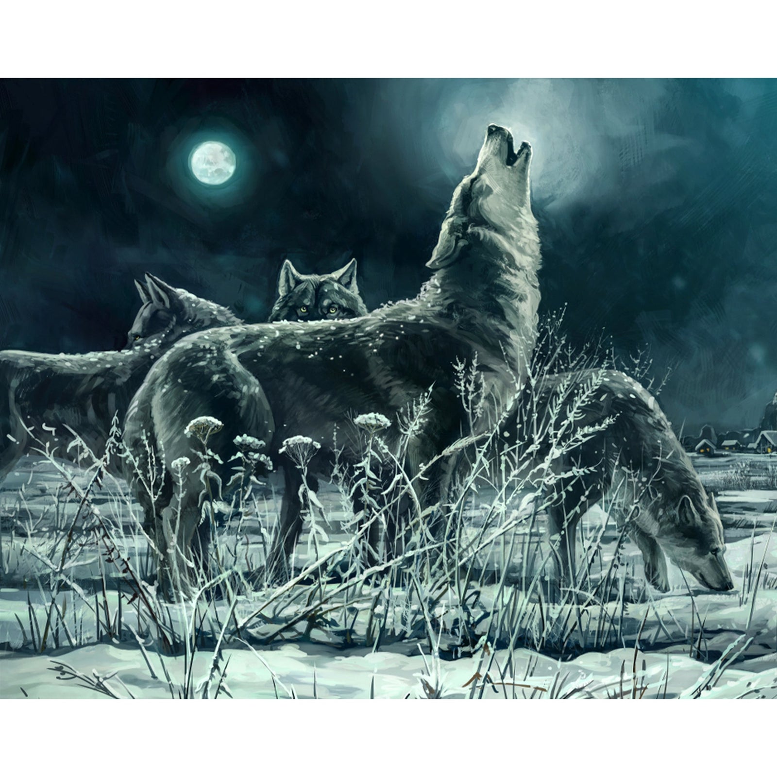 Moonlight Wolf Pack | Diamond Painting Design - Full Drill Diamond Art with 5d Square or Round Diamonds - AB Drills Available