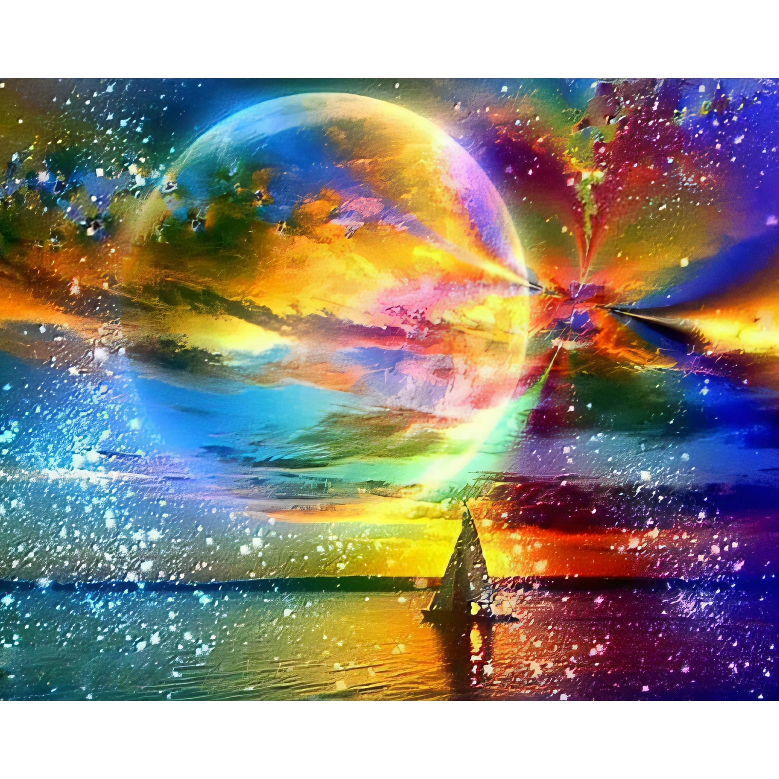 Color Moon Sea Sailing Ship | Diamond Painting Design - Full Drill Diamond Art with 5d Square or Round Diamonds - AB Drills Available