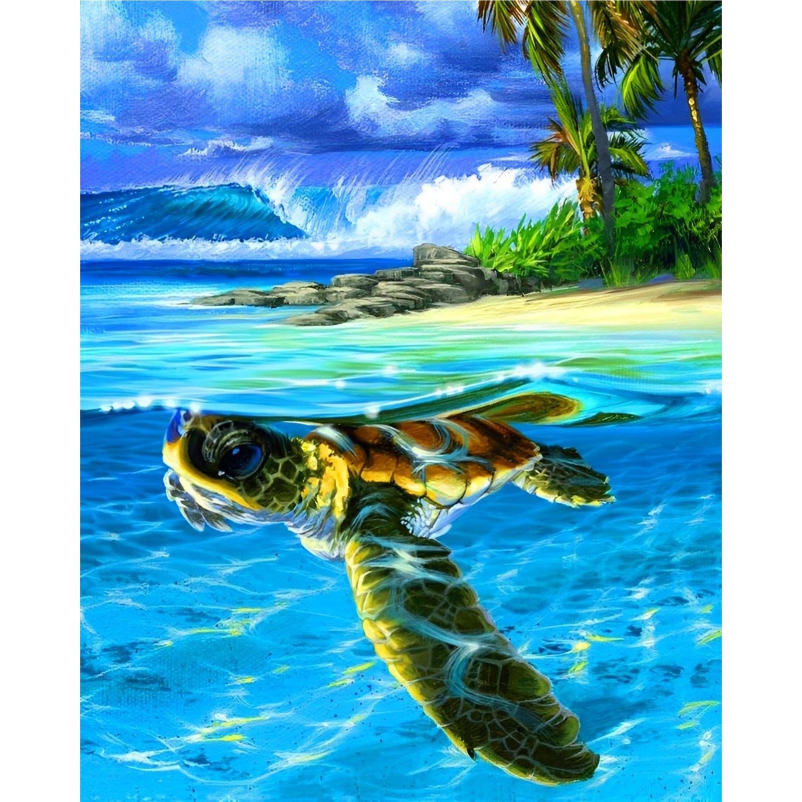 Sea Turtle and Ocean | Diamond Painting Design - Full Drill Diamond Art with 5d Square or Round Diamonds - AB Drills Available