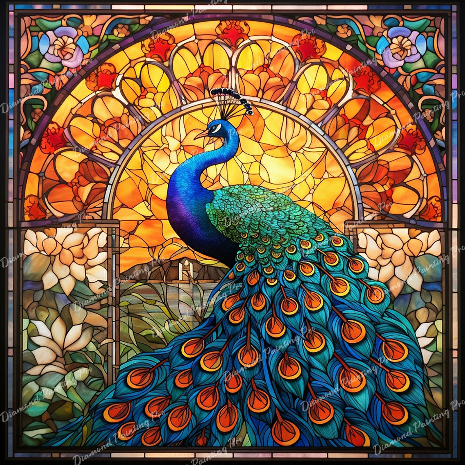 Majestic Peacock Stained Glass | Diamond Painting Design - Full Drill Diamond Art with 5d Square or Round Diamonds - AB Drills Available