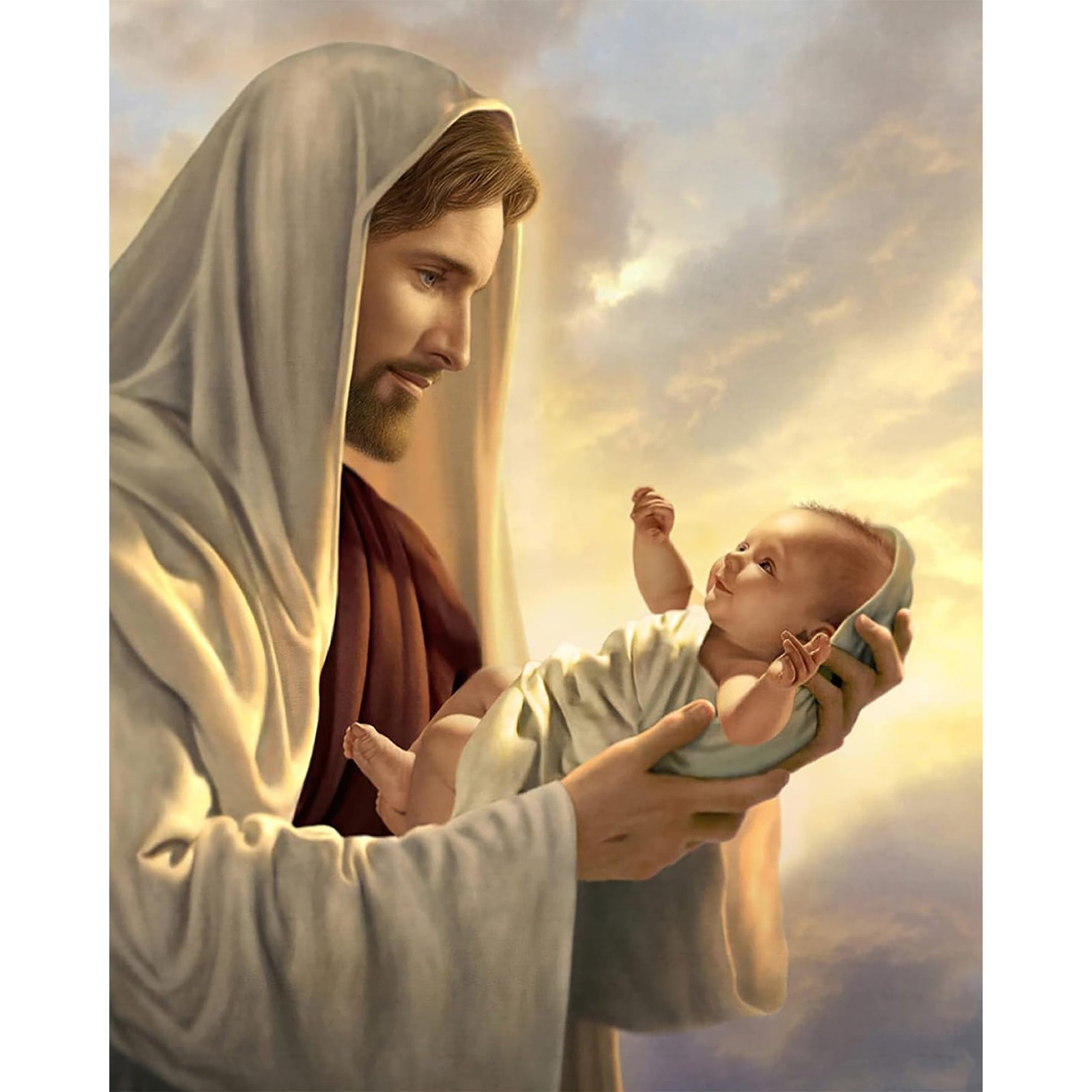 Jesus Holding Baby | Diamond Painting Design - Full Drill Diamond Art with 5d Square or Round Diamonds - AB Drills Available