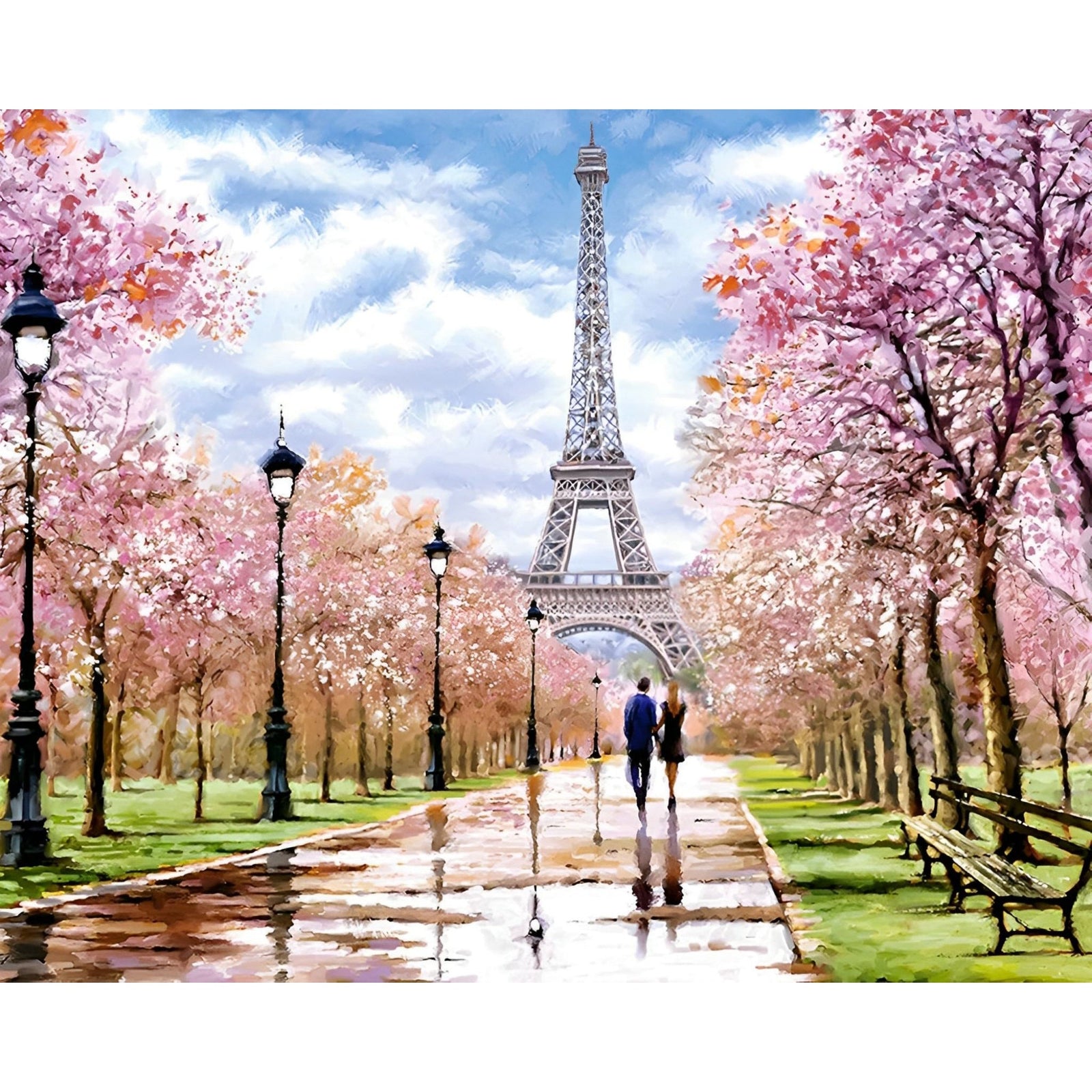 Romantic Eiffel Walk | Diamond Painting Design - Full Drill Diamond Art with 5d Square or Round Diamonds - AB Drills Available