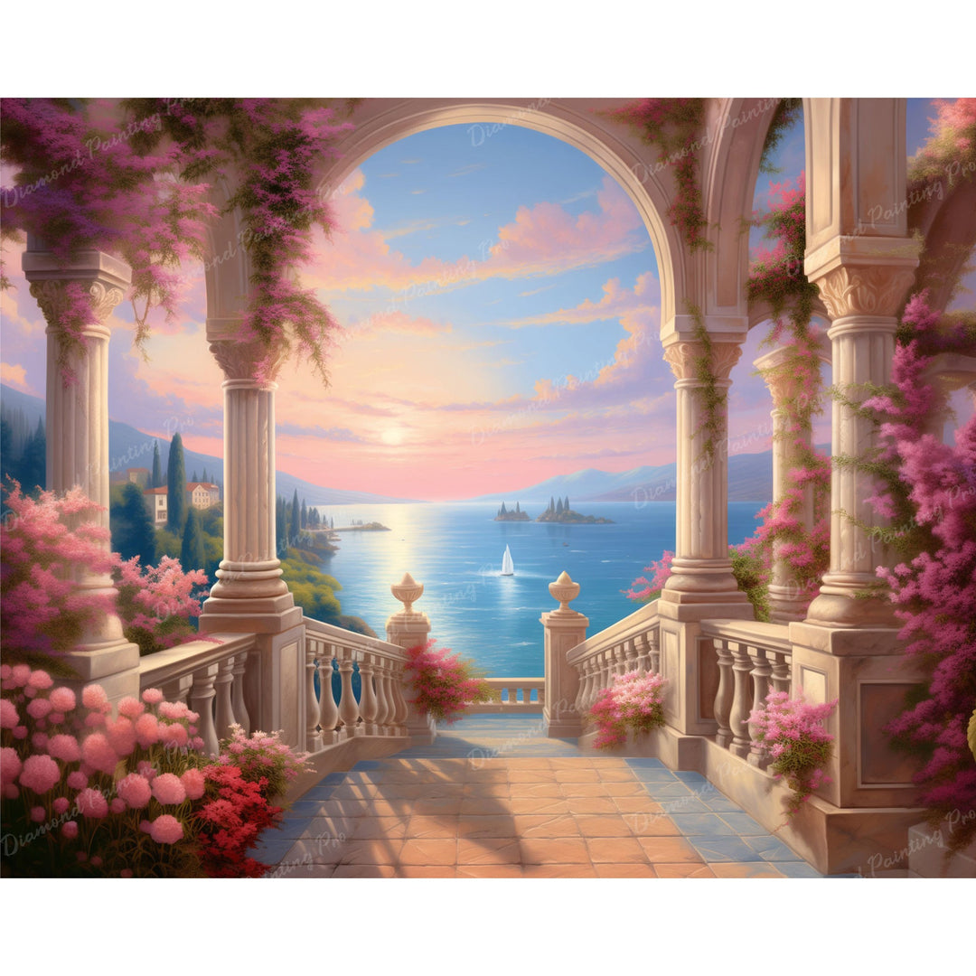 Oceanic Balcony Blooms | Diamond Painting