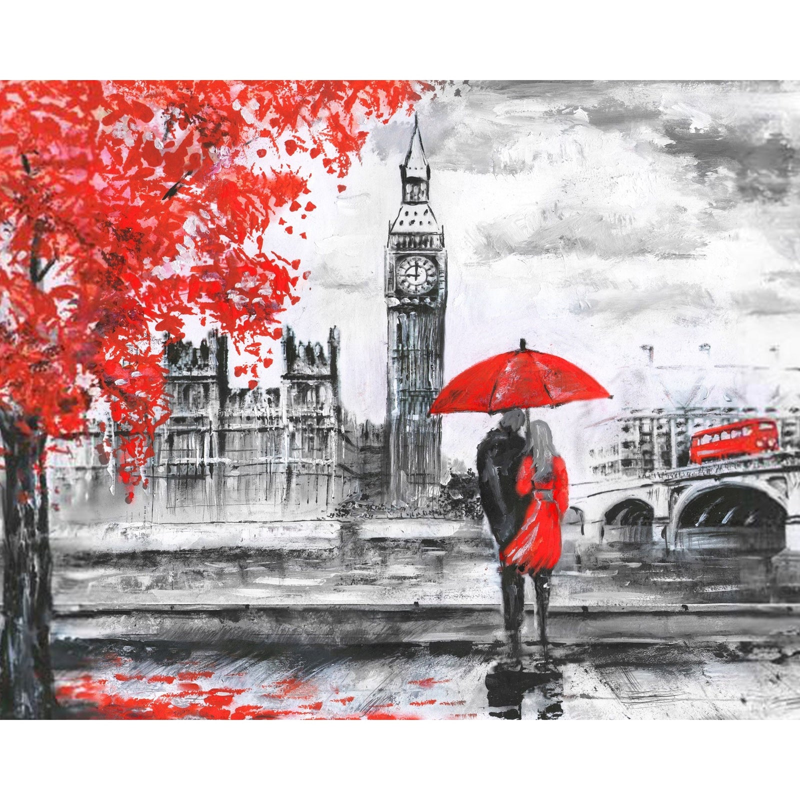 London Lovers in Black and Red | Diamond Painting Design - Full Drill Diamond Art with 5d Square or Round Diamonds - AB Drills Available