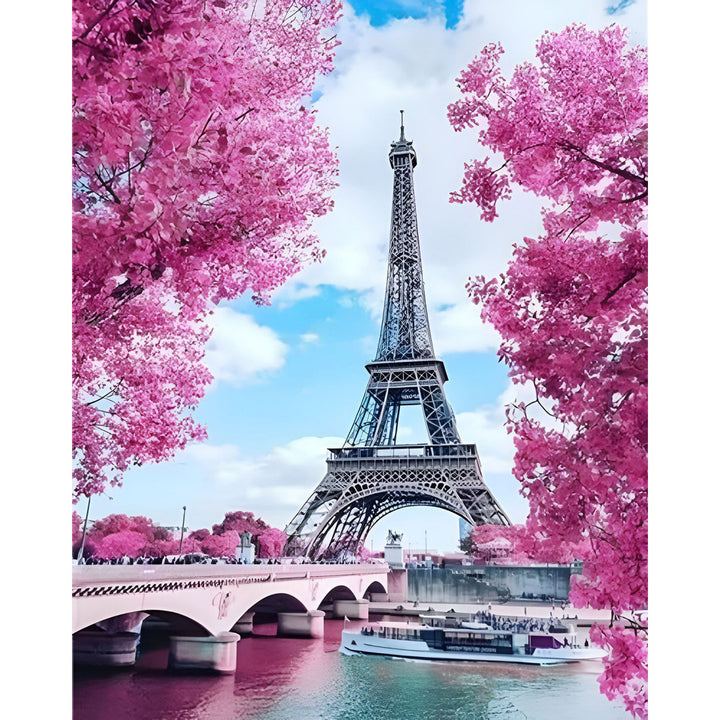 Eiffel Tower with Cherry Blossoms | Diamond Painting