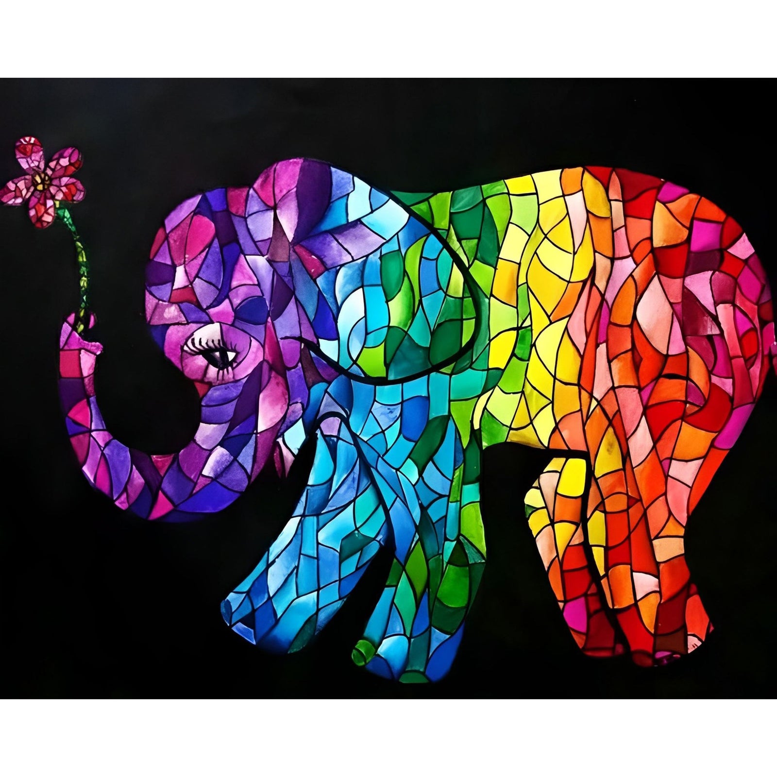 Stained Glass Elephant | Diamond Painting Design - Full Drill Diamond Art with 5d Square or Round Diamonds - AB Drills Available