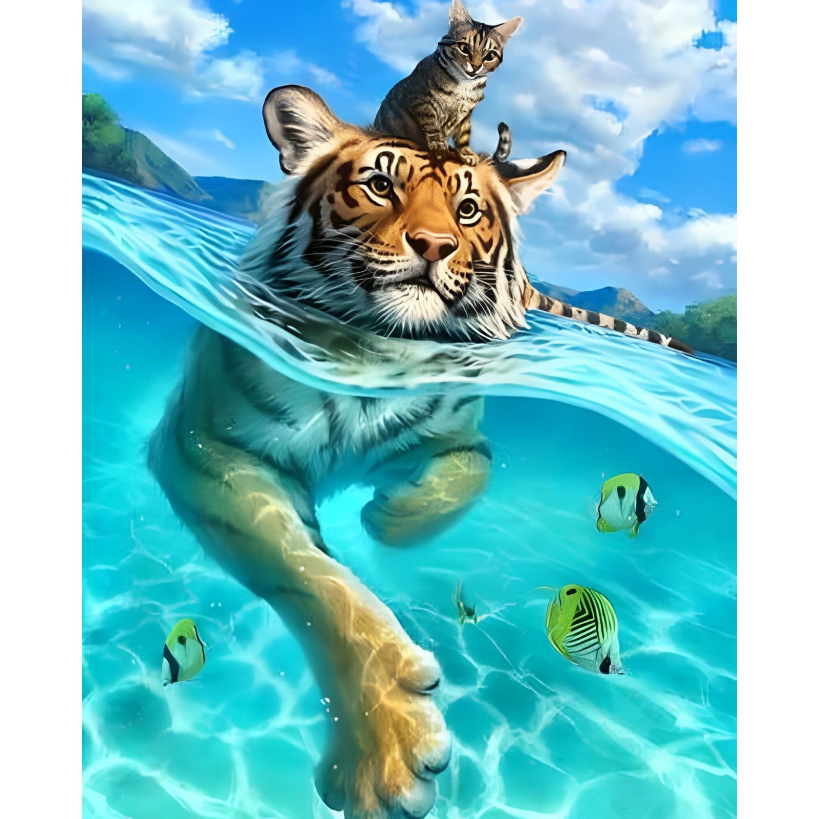 Cat in the Water | Diamond Painting Design - Full Drill Diamond Art with 5d Square or Round Diamonds - AB Drills Available