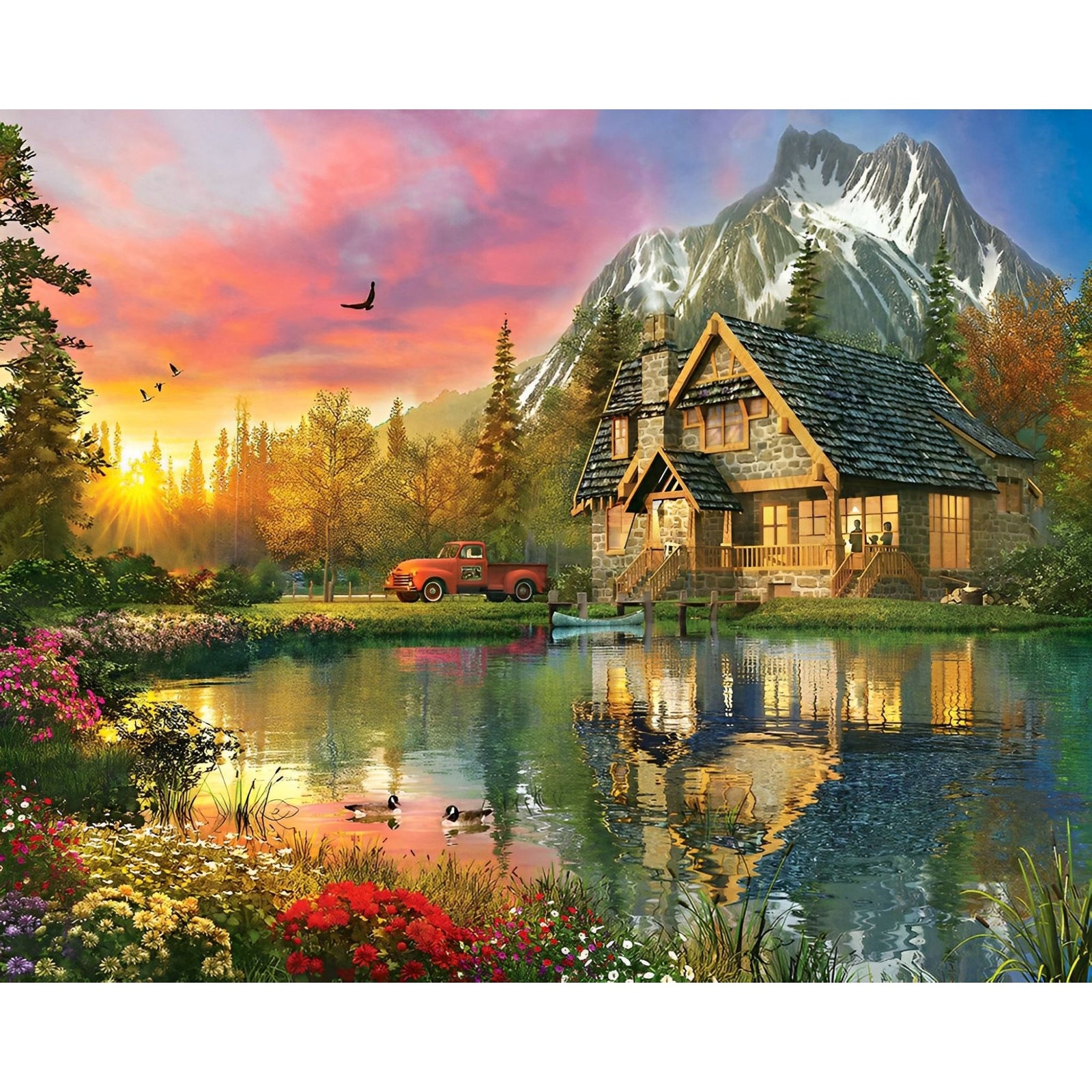 Cottage under Sunset | Diamond Painting Design - Full Drill Diamond Art with 5d Square or Round Diamonds - AB Drills Available