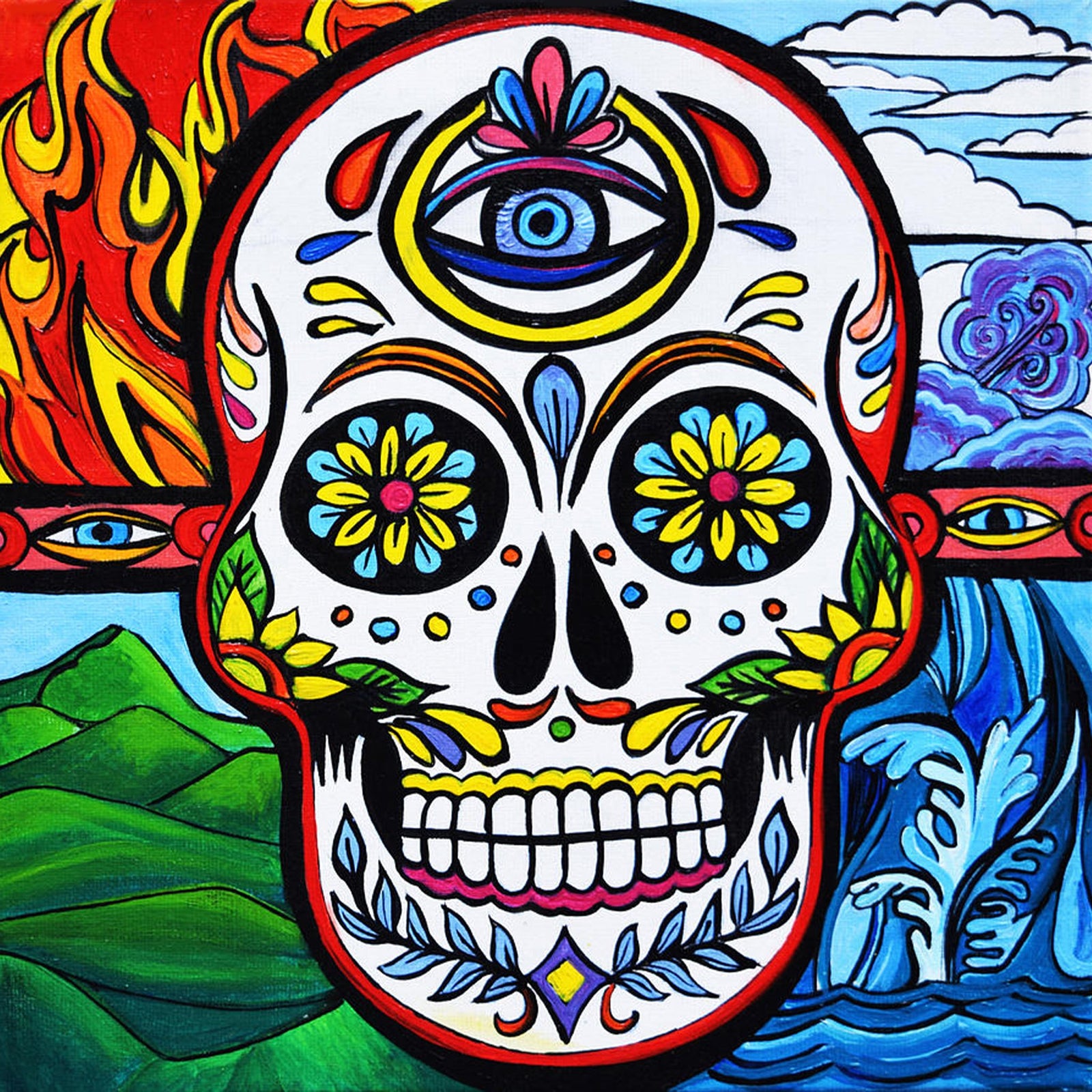 Four Seasons Sugar Skull | Diamond Painting Design - Full Drill Diamond Art with 5d Square or Round Diamonds - AB Drills Available