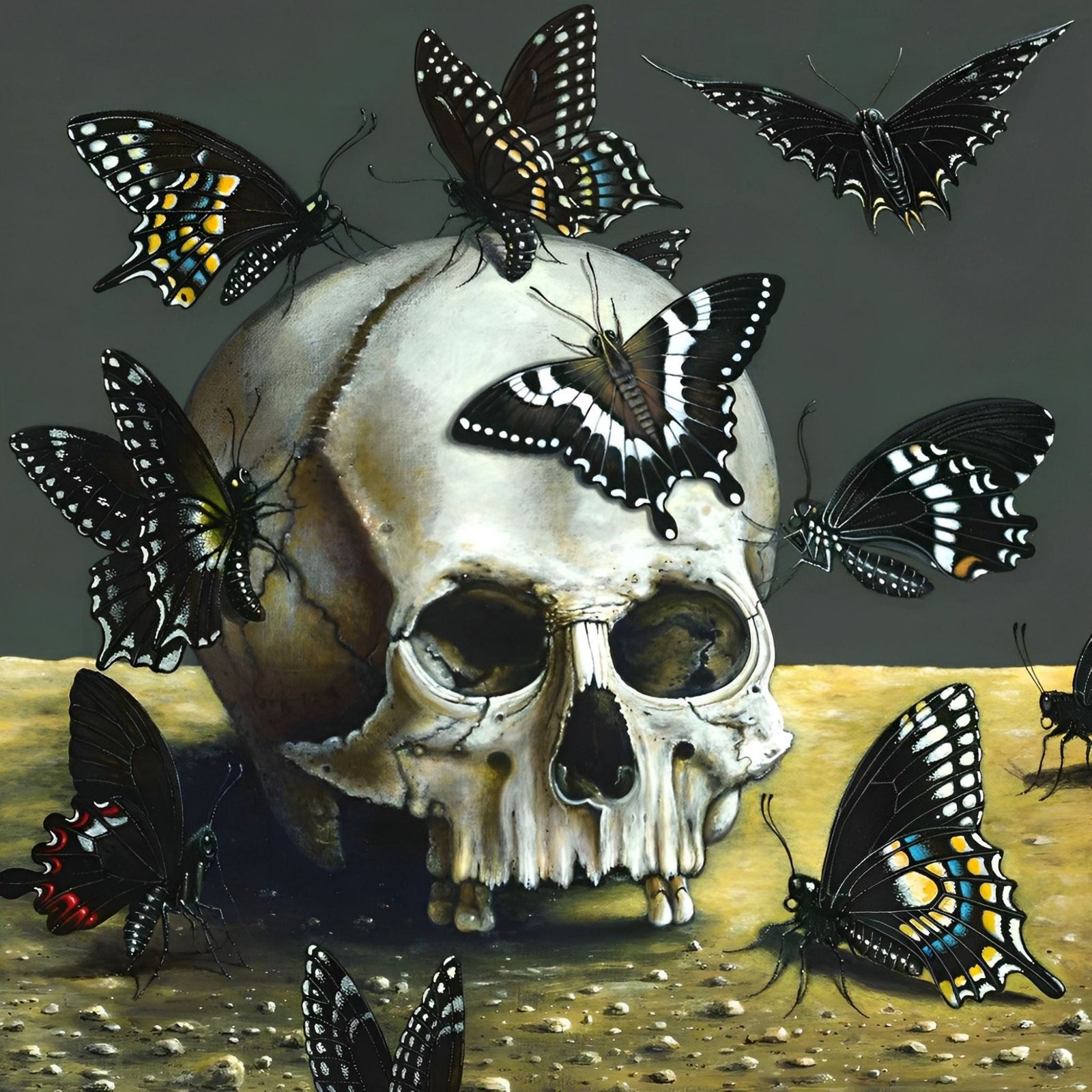 Skull and Butterflies | Diamond Painting Design - Full Drill Diamond Art with 5d Square or Round Diamonds - AB Drills Available