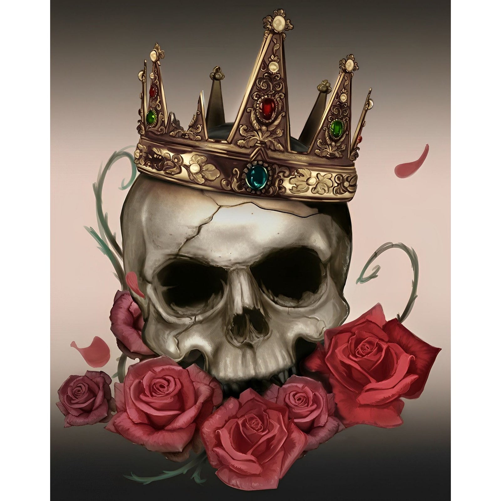 Crowned Skull and Roses | Diamond Painting Design - Full Drill Diamond Art with 5d Square or Round Diamonds - AB Drills Available