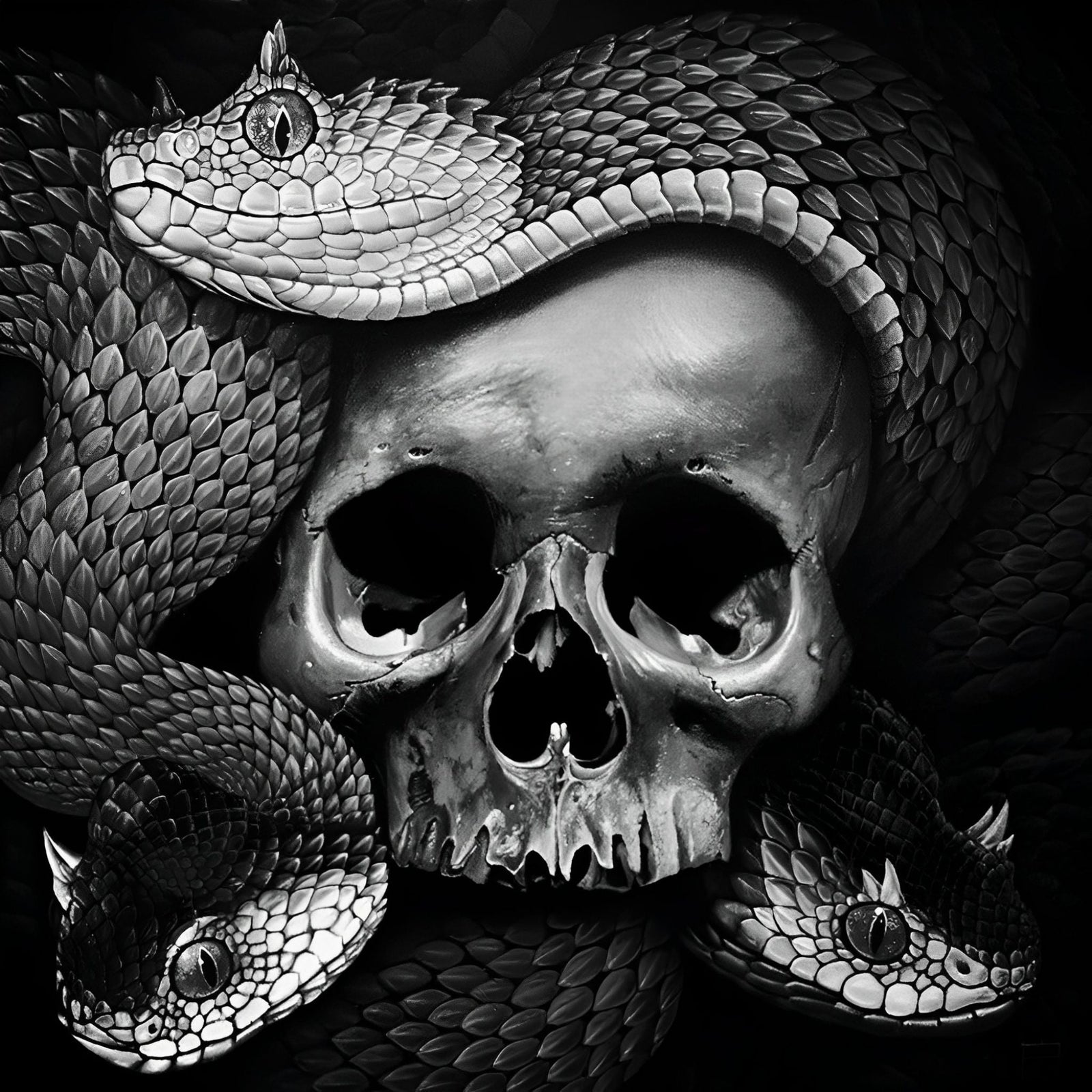 Serpents and Skull | Diamond Painting Design - Full Drill Diamond Art with 5d Square or Round Diamonds - AB Drills Available