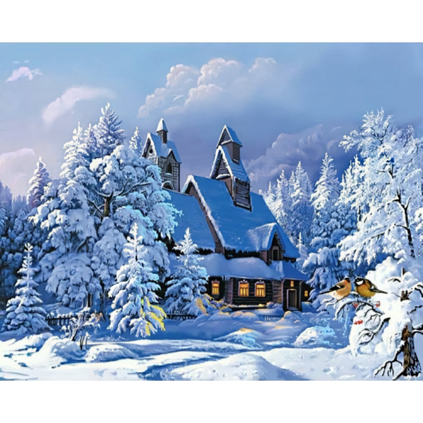 Snowy Cabin in the Woods | Diamond Painting Design - Full Drill Diamond Art with 5d Square or Round Diamonds - AB Drills Available