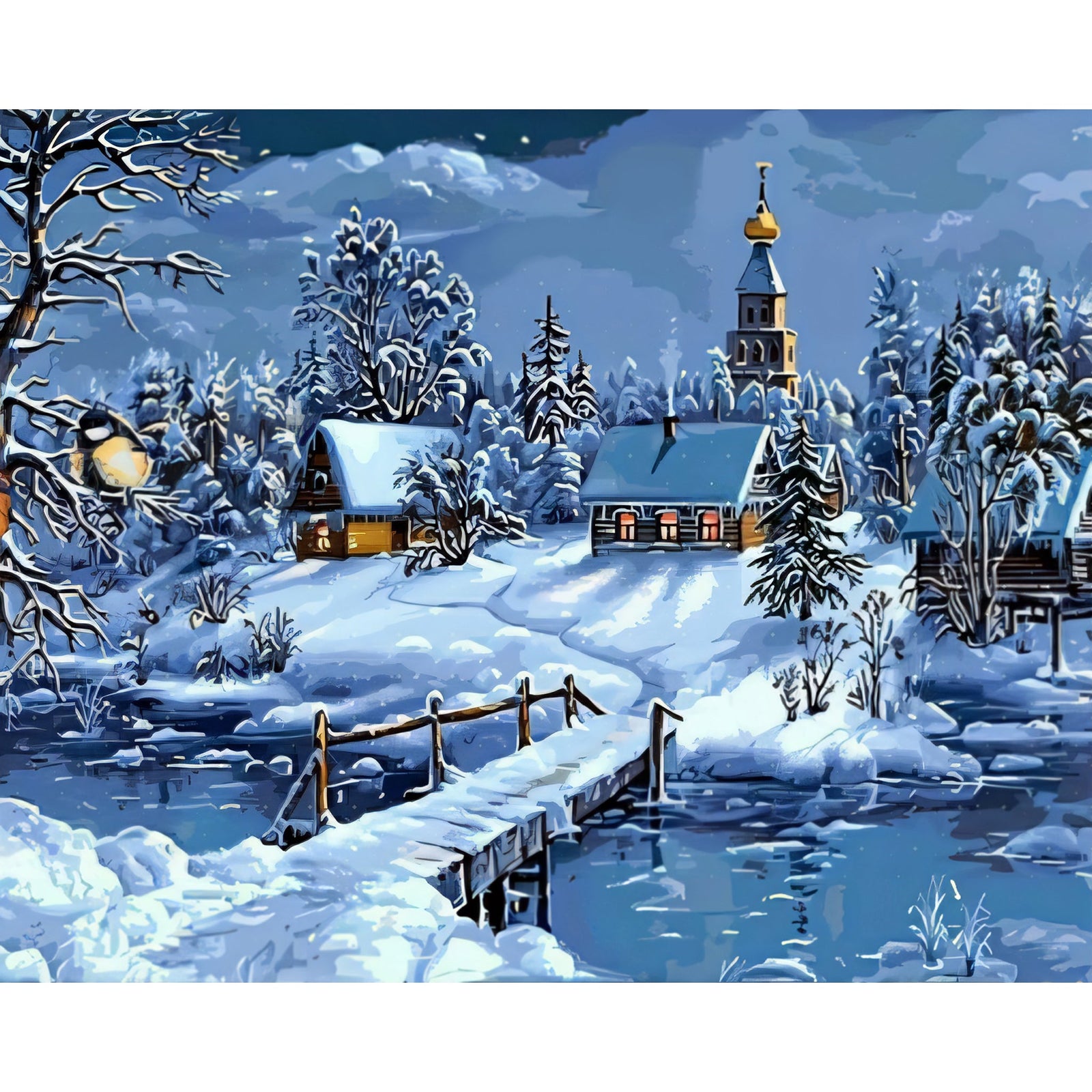 Winter in the Village | Diamond Painting Design - Full Drill Diamond Art with 5d Square or Round Diamonds - AB Drills Available