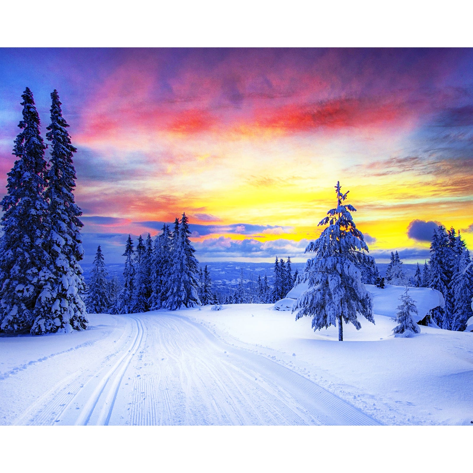 Winter and Sunset | Diamond Painting Design - Full Drill Diamond Art with 5d Square or Round Diamonds - AB Drills Available