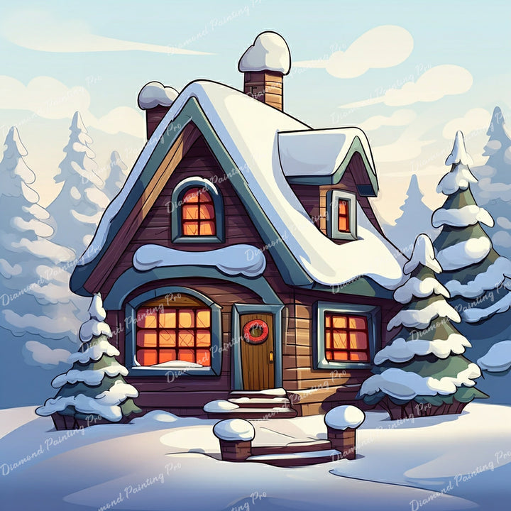 Snowy Cabin Serenity | Diamond Painting