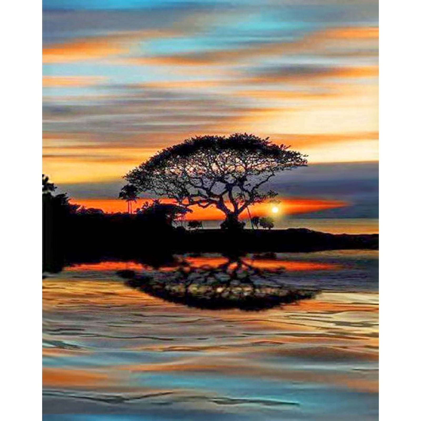 Tree Silhouette Sunset | Diamond Painting Design - Full Drill Diamond Art with 5d Square or Round Diamonds - AB Drills Available