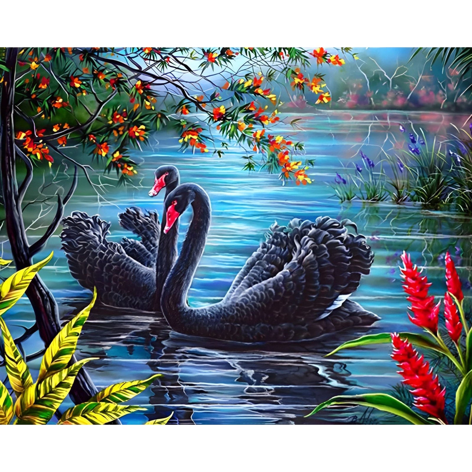 Black Swans | Diamond Painting Design - Full Drill Diamond Art with 5d Square or Round Diamonds - AB Drills Available