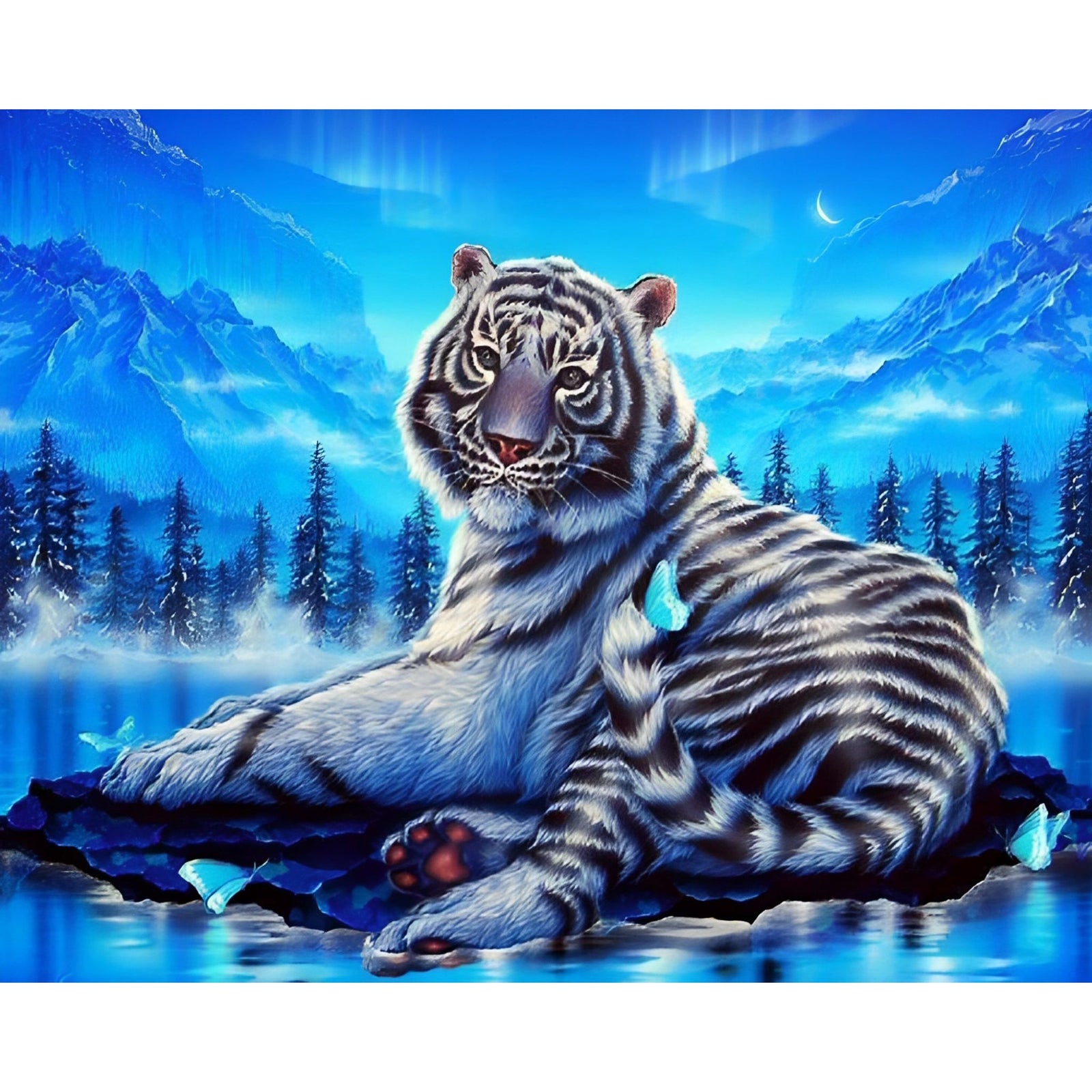 Aurora White Tiger | Diamond Painting Design - Full Drill Diamond Art with 5d Square or Round Diamonds - AB Drills Available