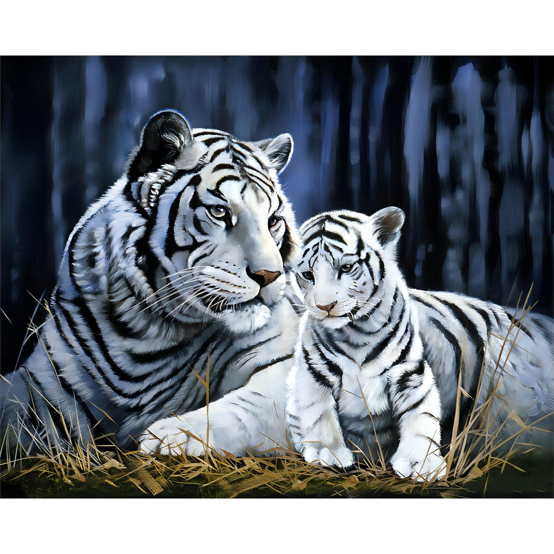 White Tiger and Her Cub | Diamond Painting