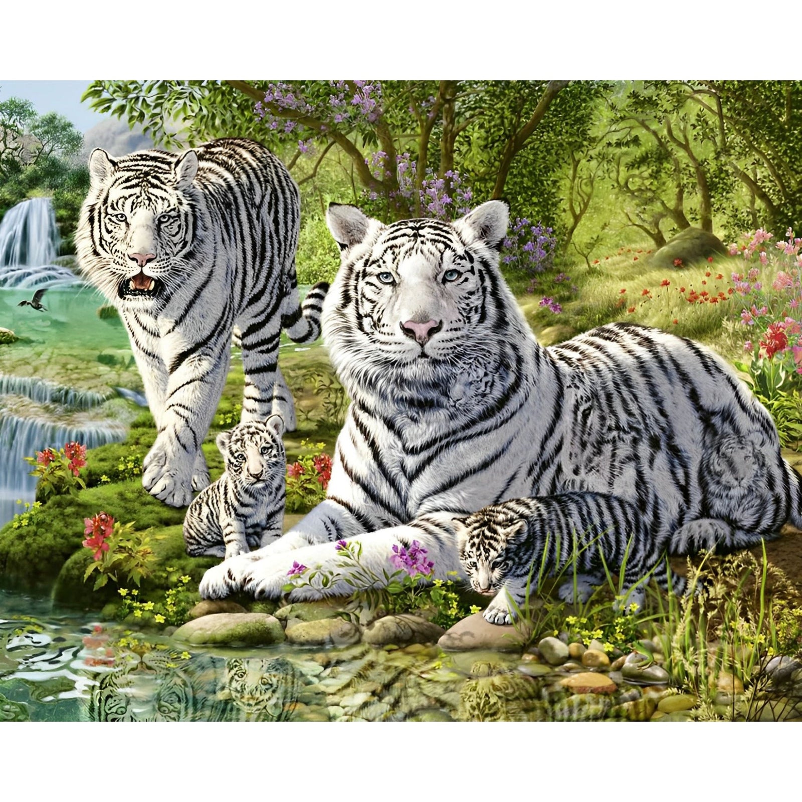 White Tiger Family | Diamond Painting Design - Full Drill Diamond Art with 5d Square or Round Diamonds - AB Drills Available