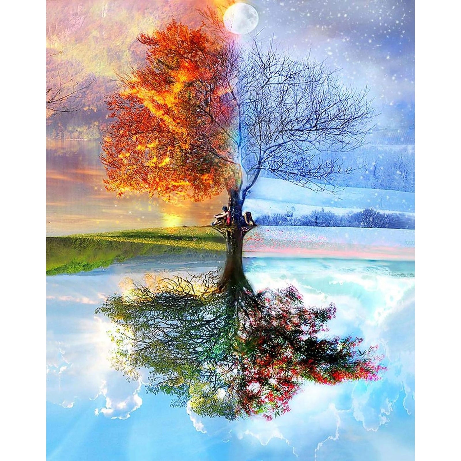 Four Seasons Tree | Diamond Painting Design - Full Drill Diamond Art with 5d Square or Round Diamonds - AB Drills Available