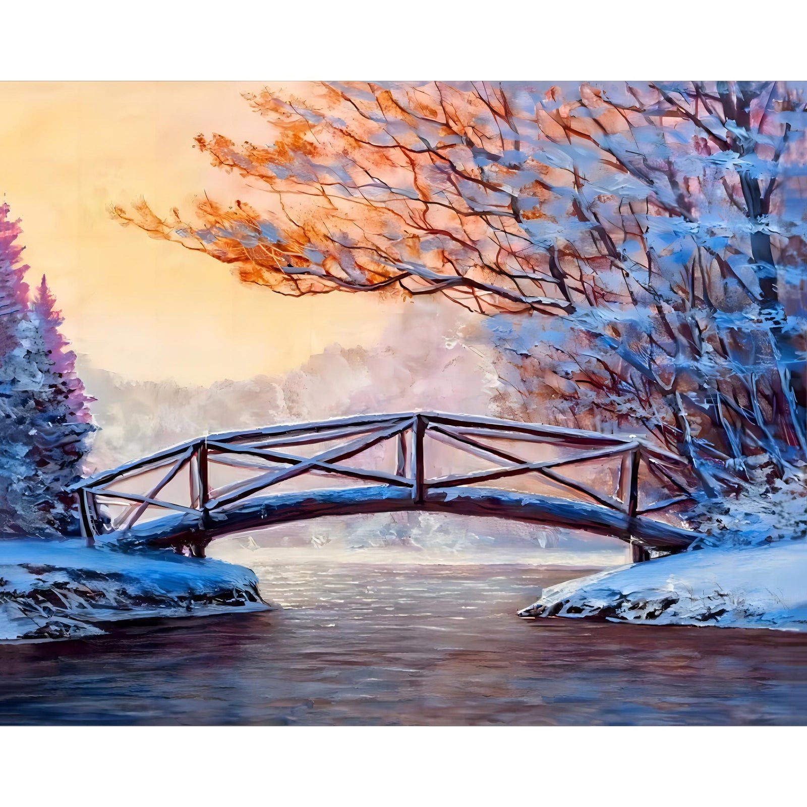 Snow Covered Bridge | Diamond Painting Design - Full Drill Diamond Art with 5d Square or Round Diamonds - AB Drills Available