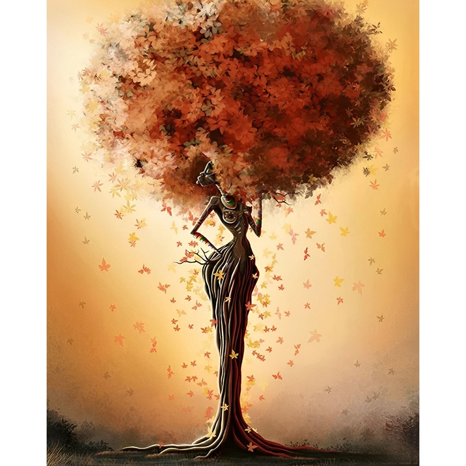 African Woman Abstract Tree | Diamond Painting Design - Full Drill Diamond Art with 5d Square or Round Diamonds - AB Drills Available